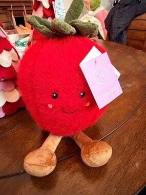 Plush Red Berry Holiday Decor Plush with Green Top and Brown Legs